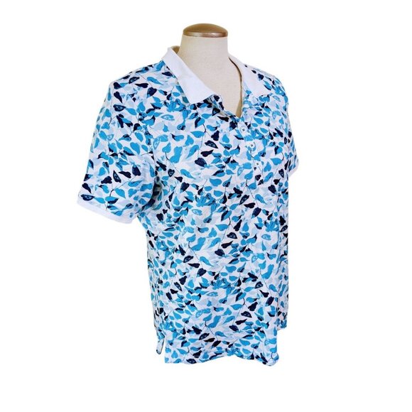 Northern Reflections Womans XL Polo Shirt Blue Leaf Print Short Sleeve Golf - Picture 2 of 6